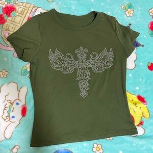 Charlotte Russe Women Khai Green Crop Top With Rinestones